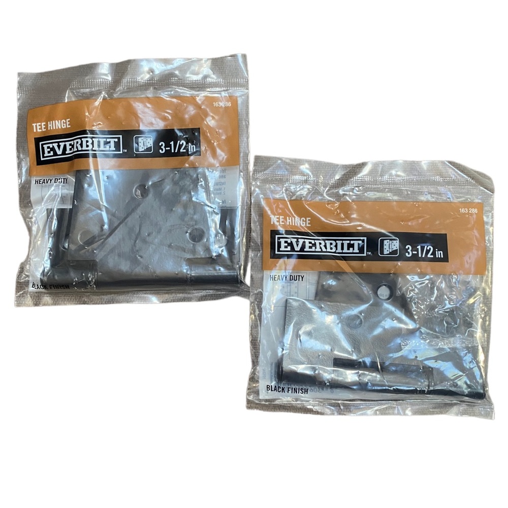 Lot of 2 NEW Everbilt Heavy Duty Black Steel Tee Hinge Black 3.5" 163286